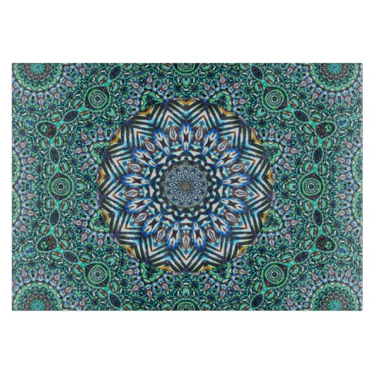 Turquoise Kaleidoscopic Mosaic Reflections Design Snijplank (Voorkant)