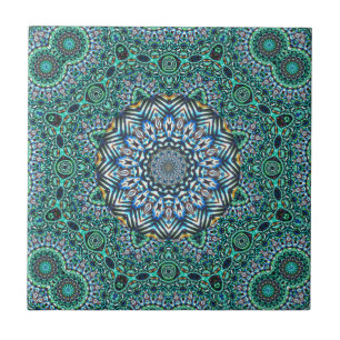 Turquoise Kaleidoscopic Mosaic Reflections Design Tegeltje