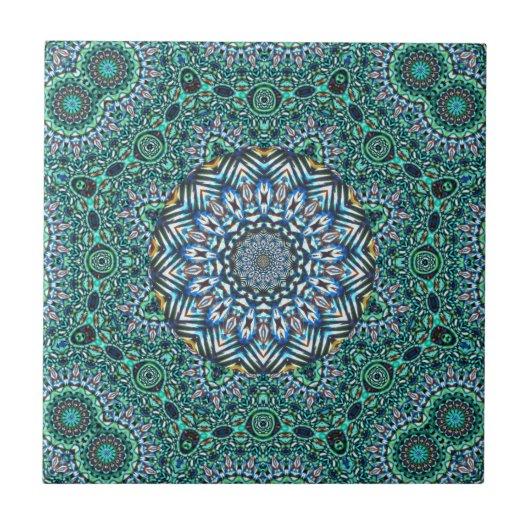 Turquoise Kaleidoscopic Mosaic Reflections Design Tegeltje (Voorkant)