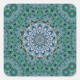 Turquoise Kaleidoscopic Mosaic Reflections Design Vierkante Sticker