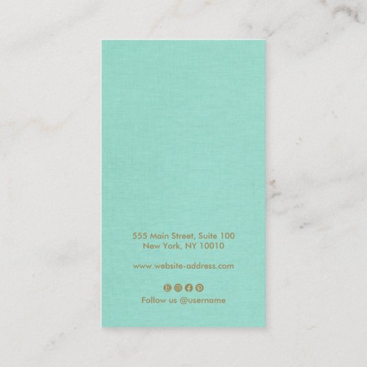 Turquoise Kalligrafie Script Oorbel Business Visitekaartje (Achterkant)