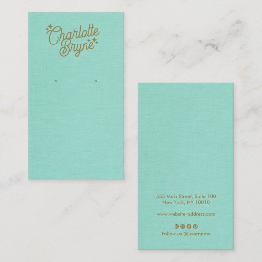 Turquoise Kalligrafie Script Oorbel Business Visitekaartje (Voorkant / Achterkant)