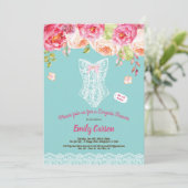 Turquoise kant lingerie douche bruidsfeest kaart (Staand voorkant)