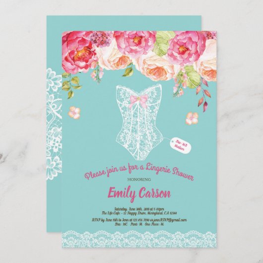 Turquoise kant lingerie douche bruidsfeest kaart (Voorkant / Achterkant)
