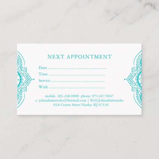 Turquoise kantafspraakkaart afsprakenkaartje (Voorkant)