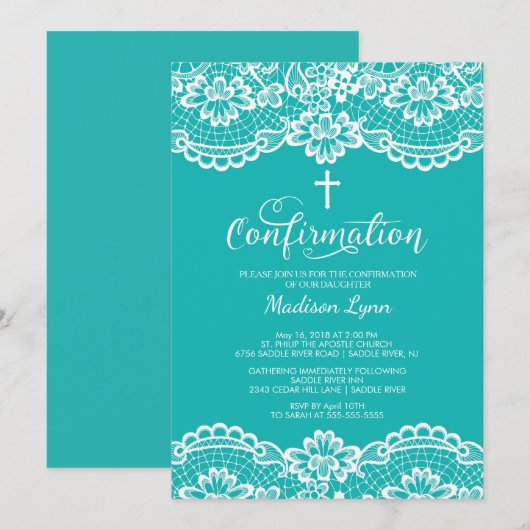 turquoise  kantbevestigingsuitnodiging kaart (Voorkant / Achterkant)