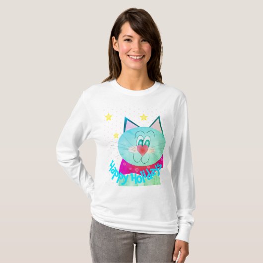 Turquoise Kat Vakantie Mode T-shirt (Voorkant volledig)
