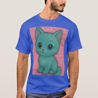 Turquoise katten op roze glitters naadloos patroon t-shirt