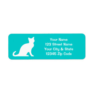 Turquoise kattenlabels met aangepast retouradres etiket