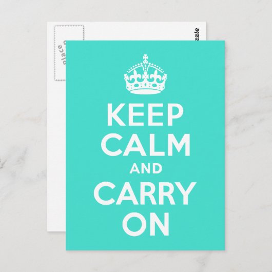 Turquoise Keep Calm en Carry on Briefkaart (Voorkant / Achterkant)