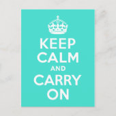 Turquoise Keep Calm en Carry on Briefkaart (Voorkant)