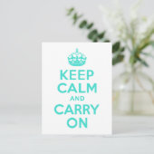 Turquoise Keep Calm en Carry on Briefkaart (Staand voorkant)