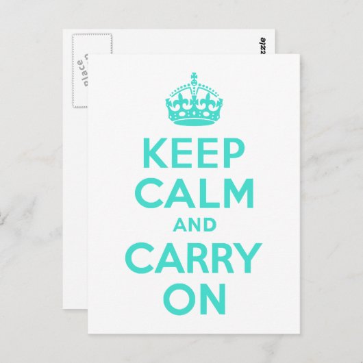 Turquoise Keep Calm en Carry on Briefkaart (Voorkant / Achterkant)