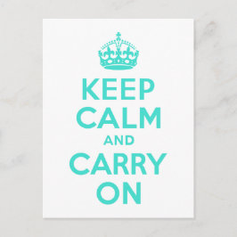 Turquoise Keep Calm en Carry on Briefkaart