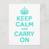 Turquoise Keep Calm en Carry on Briefkaart (Voorkant)