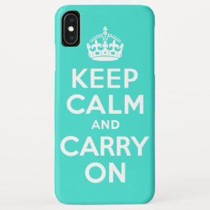 Turquoise Keep Calm en Carry on iPhone XS Max Hoesje
