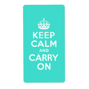 Turquoise Keep Calm en Carry on Etiket