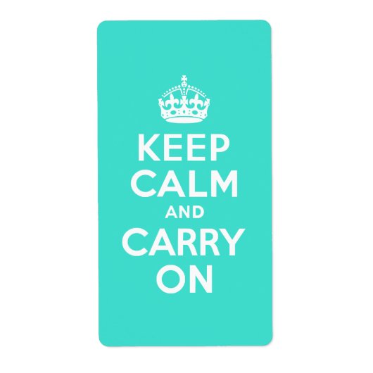 Turquoise Keep Calm en Carry on Etiket (Voorkant)