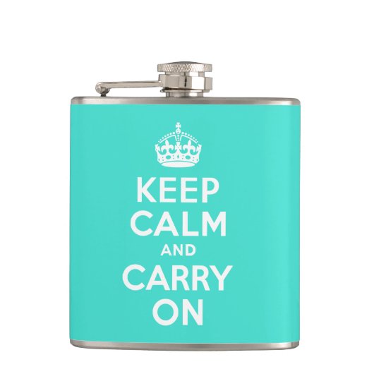 Turquoise Keep Calm en Carry on Heupfles (Voorkant)