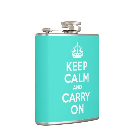 Turquoise Keep Calm en Carry on Heupfles (Rechts)