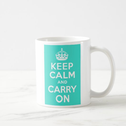 Turquoise Keep Calm en Carry on Koffiemok (Rechts)