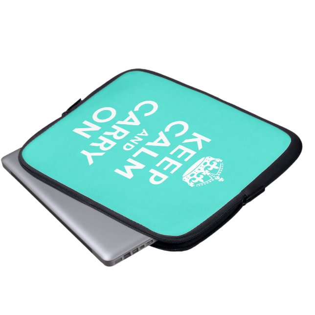 Turquoise Keep Calm en Carry on Laptop Sleeve (Voorkant onderkant)