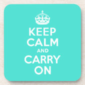 Turquoise Keep Calm en Carry on Onderzetter (Voorkant)