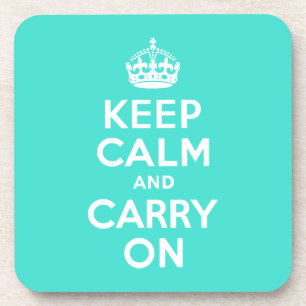 Turquoise Keep Calm en Carry on Onderzetter