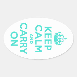 Turquoise Keep Calm en Carry on Ovale Sticker