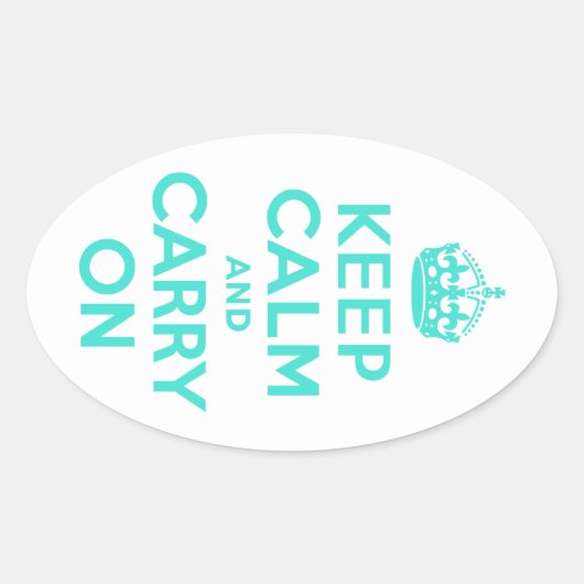 Turquoise Keep Calm en Carry on Ovale Sticker (Voorkant)