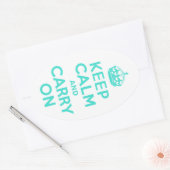 Turquoise Keep Calm en Carry on Ovale Sticker (Envelop)