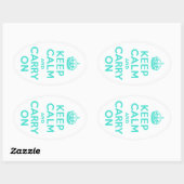 Turquoise Keep Calm en Carry on Ovale Sticker (Vel)