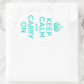 Turquoise Keep Calm en Carry on Ovale Sticker (Tas)