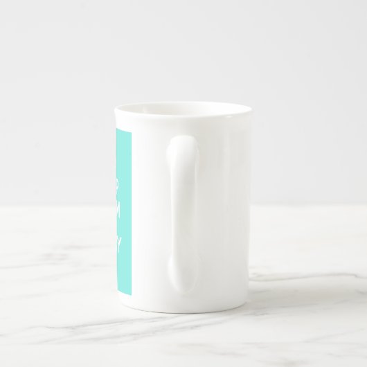 Turquoise Keep Calm en Carry on Porselein Kop (Achterkant)