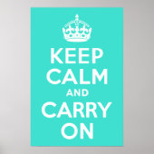Turquoise Keep Calm en Carry on Poster (Voorkant)