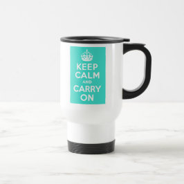 Turquoise Keep Calm en Carry on Reisbeker