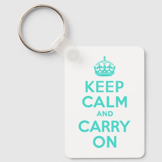 Turquoise Keep Calm en Carry on Sleutelhanger (Voorkant)