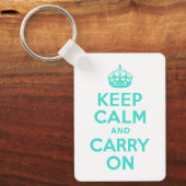 Turquoise Keep Calm en Carry on Sleutelhanger (Voorkant)