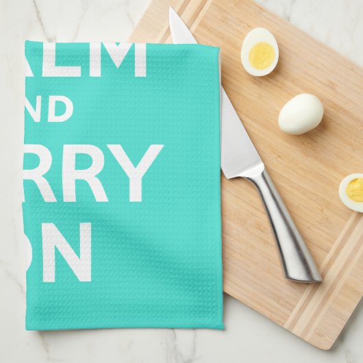 Turquoise Keep Calm en Carry on Theedoek (Quarter Fold)