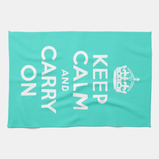 Turquoise Keep Calm en Carry on Theedoek (Horizontaal)