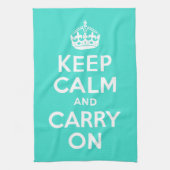 Turquoise Keep Calm en Carry on Theedoek (Verticaal)