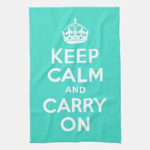 Turquoise Keep Calm en Carry on Theedoek
