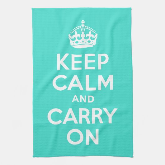 Turquoise Keep Calm en Carry on Theedoek (Verticaal)