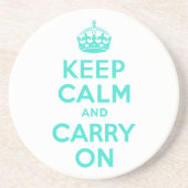 Turquoise Keep Calm en Carry on Zandsteen Onderzetter (Voorkant)