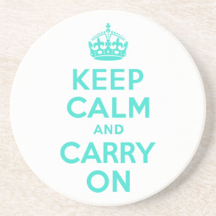 Turquoise Keep Calm en Carry on Zandsteen Onderzetter