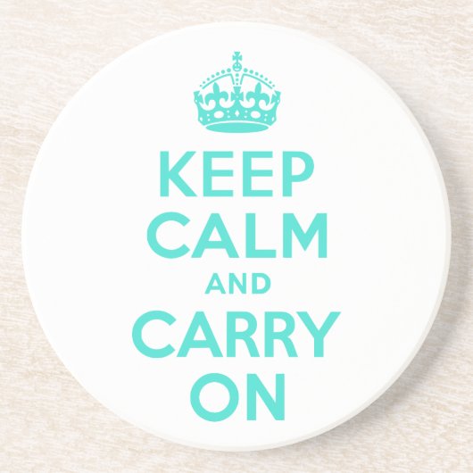 Turquoise Keep Calm en Carry on Zandsteen Onderzetter (Voorkant)