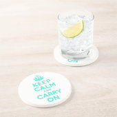 Turquoise Keep Calm en Carry on Zandsteen Onderzetter (Zijkant)
