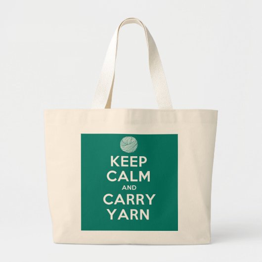 Turquoise Keep Calm en Carry Yarn Grote Tote Bag (Voorkant)