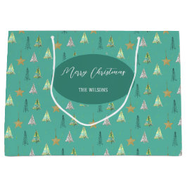 Turquoise kerstpijnboom Waterverf Groot Cadeauzakje