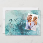 Turquoise-kerstzeeen en groeten-modern chic H Feestdagenkaart (Voorkant)
